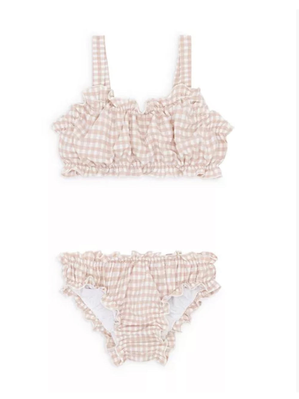 Girls Light Pink Gingham Ruffle Two-Piece Swimsuit